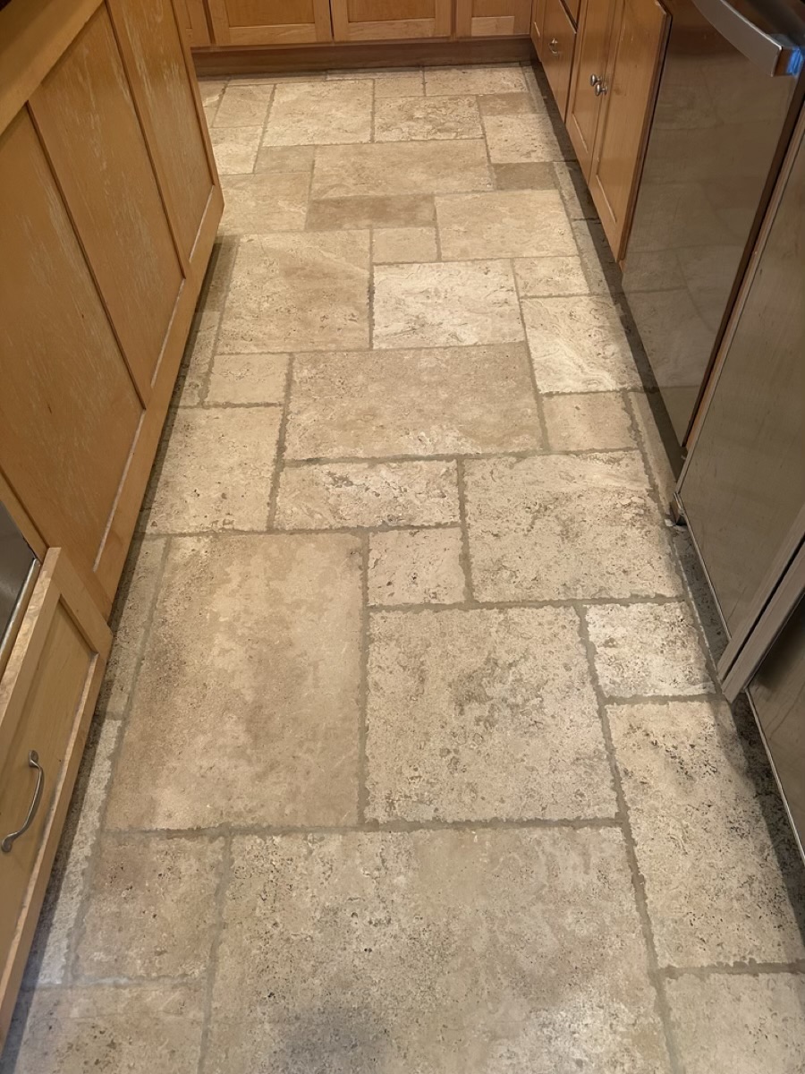 Travertine kitchen floor restoration – after